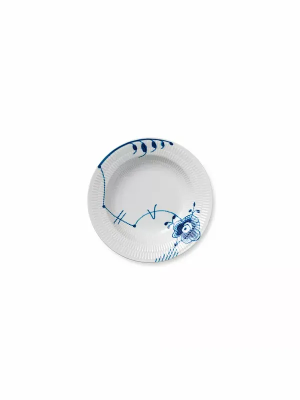Синяя рифленая суповая миска с большим ободом Royal Copenhagen, patterned
