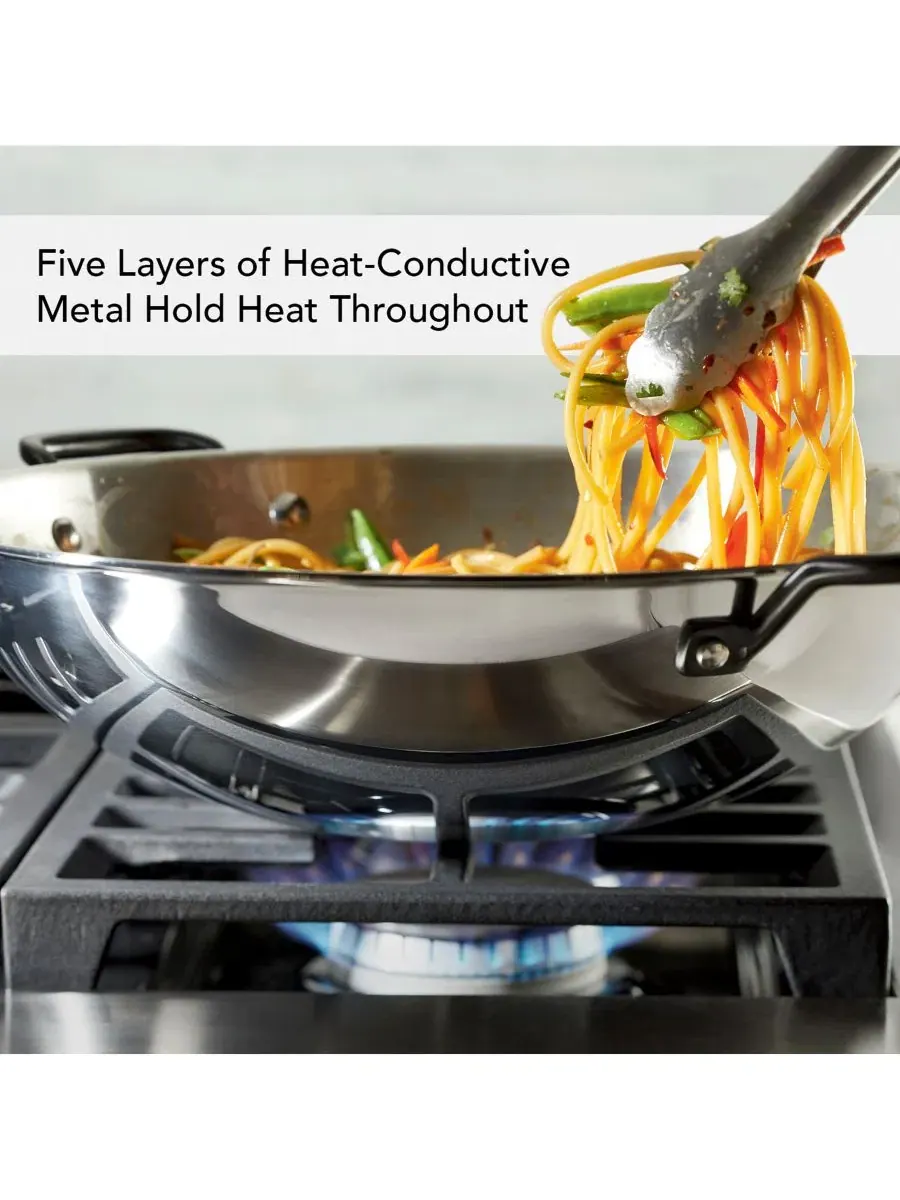 Вок из нержавеющей стали 5-слойный 38 см KitchenAid, Polished Stainless Steel — изображение 2 из 10