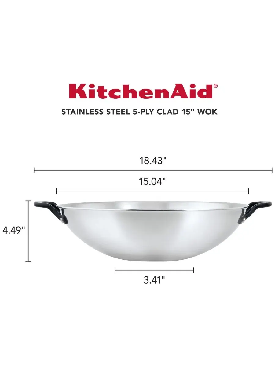 Вок из нержавеющей стали 5-слойный 38 см KitchenAid, Polished Stainless Steel — изображение 6 из 10