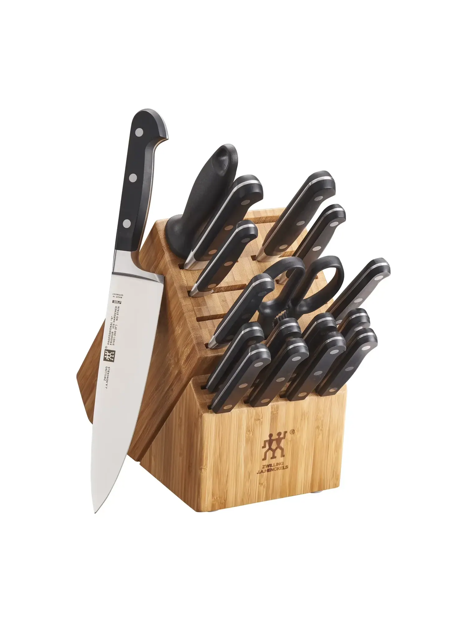 Набор кухонных ножей в блоке ZWILLING Professional S, 18 предметов, коричневый/бамбук