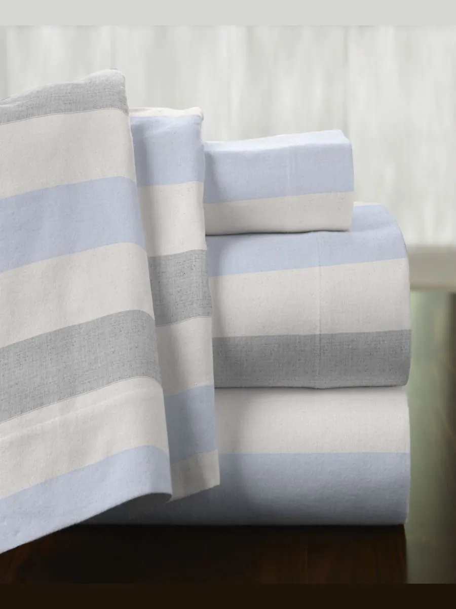 Pointehaven Комплект постельного белья из хлопковой фланели Savannah Stripe Superior Weight, размер
