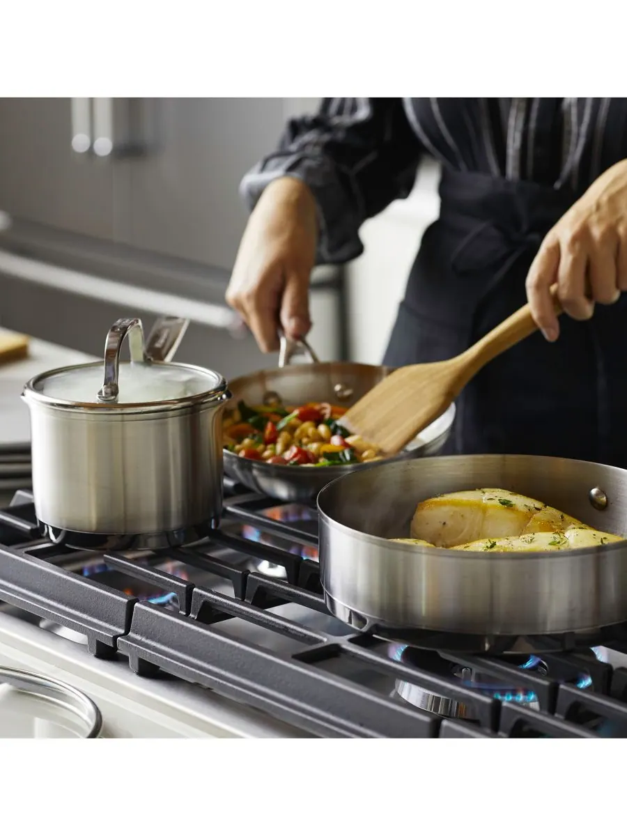 Набор посуды KitchenAid 3-Ply Base Stainless Steel, 11 предметов, глянцевая сталь — изображение 5 из 9
