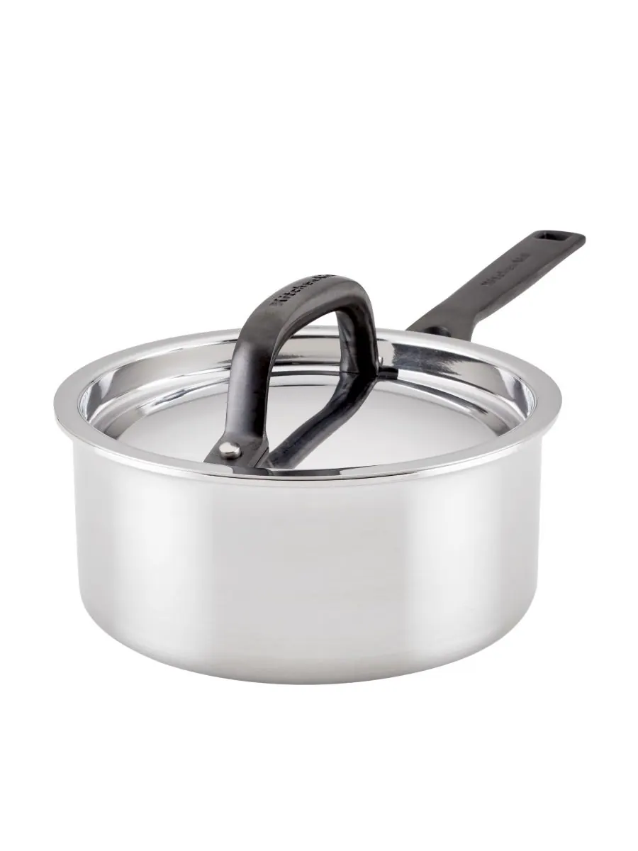 Ковш с крышкой KitchenAid 5-Ply Clad Stainless Steel Induction, 1,4 л, Полированная сталь с черной