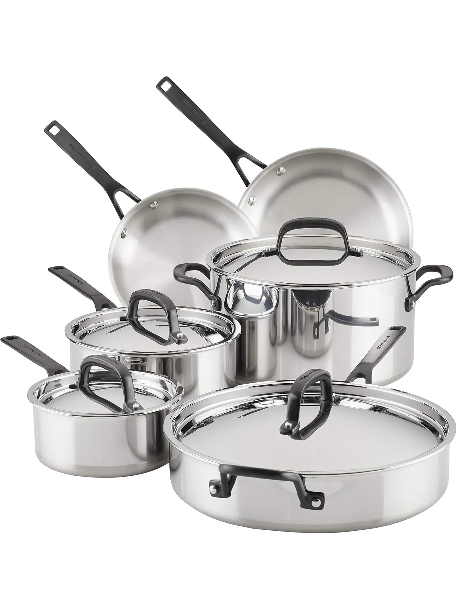 Набор посуды KitchenAid 5-Ply Clad Stainless Steel, 10 предметов, глянцевая сталь