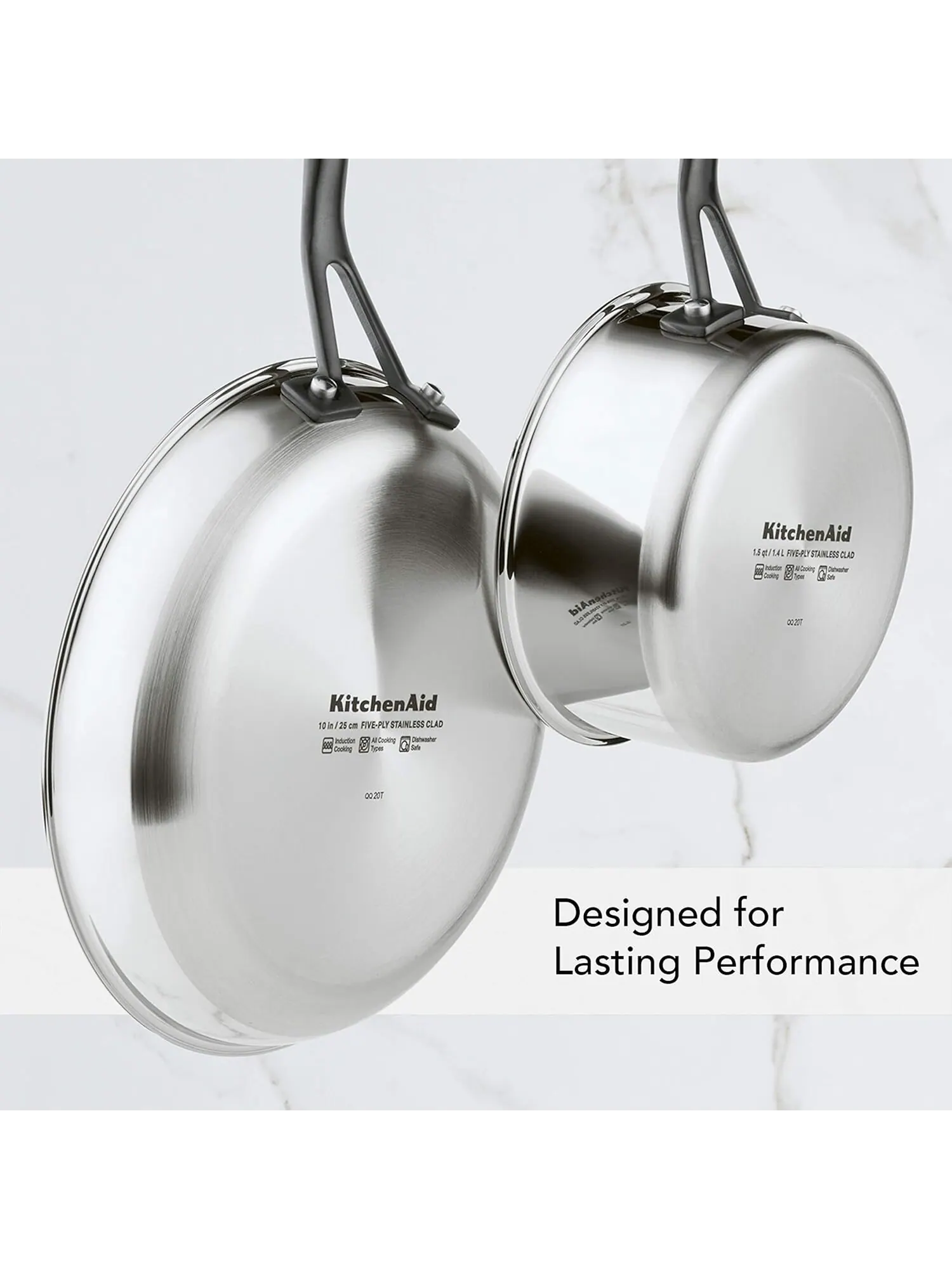 Набор посуды KitchenAid 5-Ply Clad Stainless Steel, 10 предметов, глянцевая сталь — изображение 5 из 13