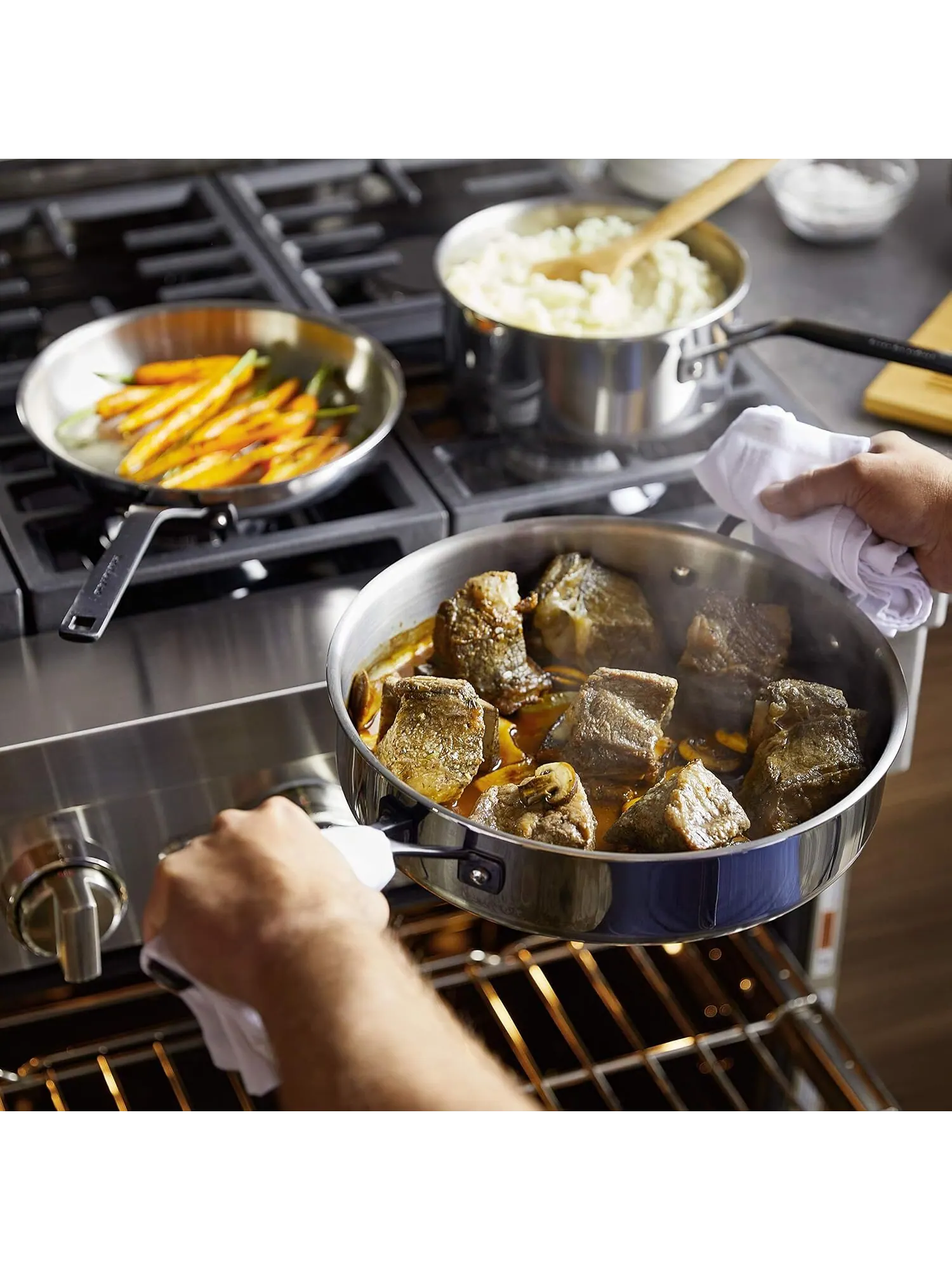 Набор посуды KitchenAid 5-Ply Clad Stainless Steel, 10 предметов, глянцевая сталь — изображение 6 из 13