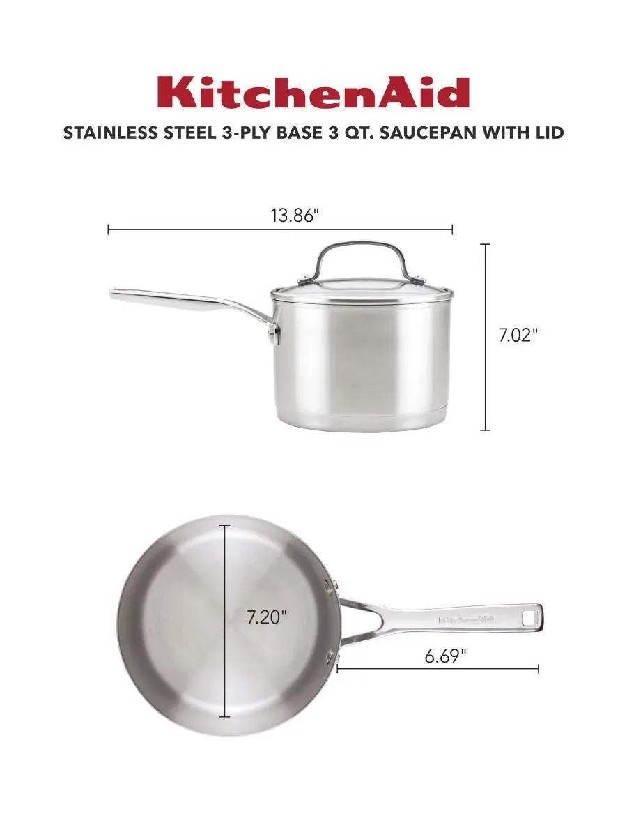 Кастрюля 2,8 л из нержавеющей стали с крышкой KitchenAid, Brushed Stainless Steel — изображение 8 из 9