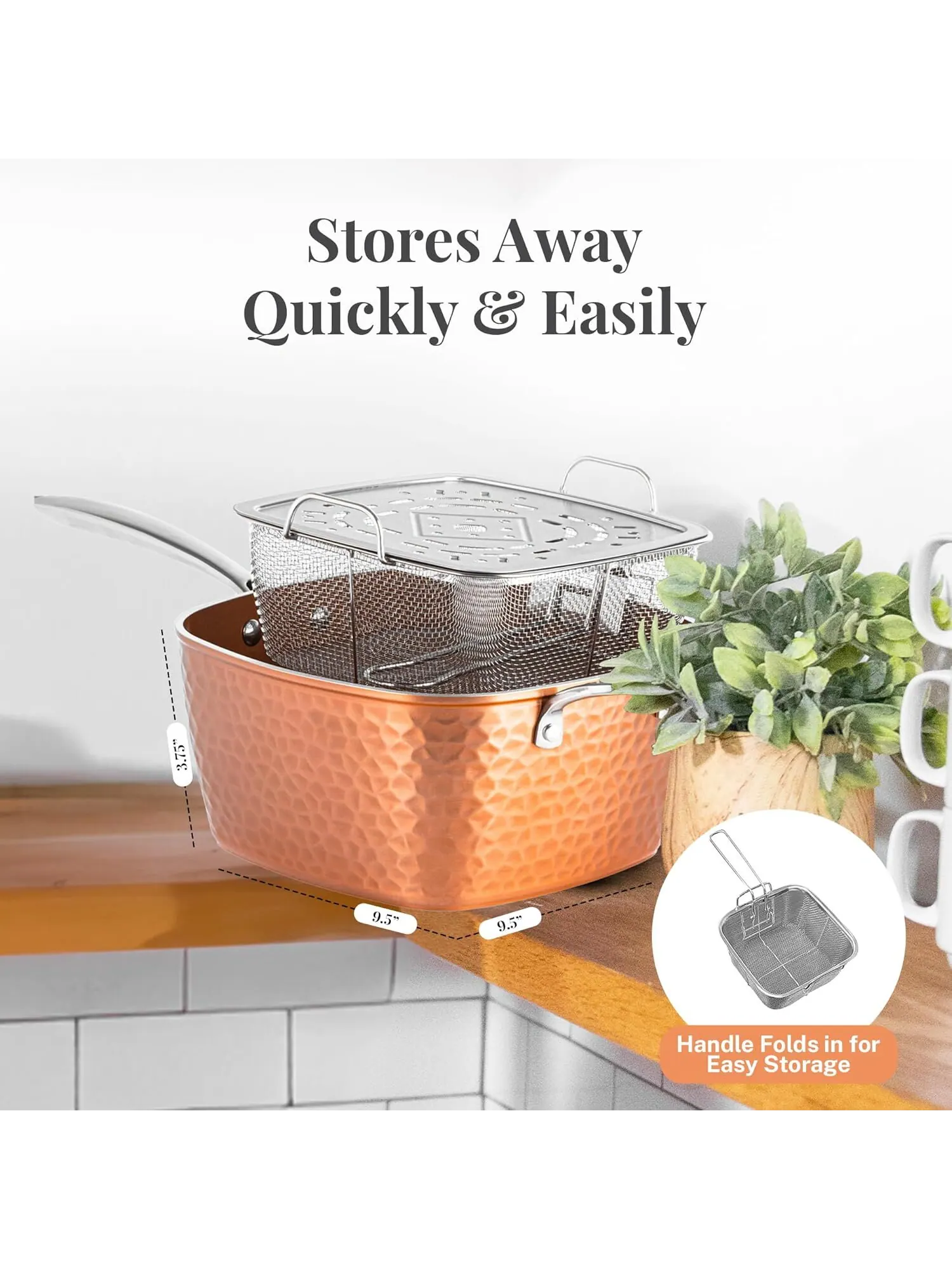 Квадратный сотейник с аксессуарами Gotham Steel Hammered, 24х24 см, 4.25 л, медный — изображение 5 из 7