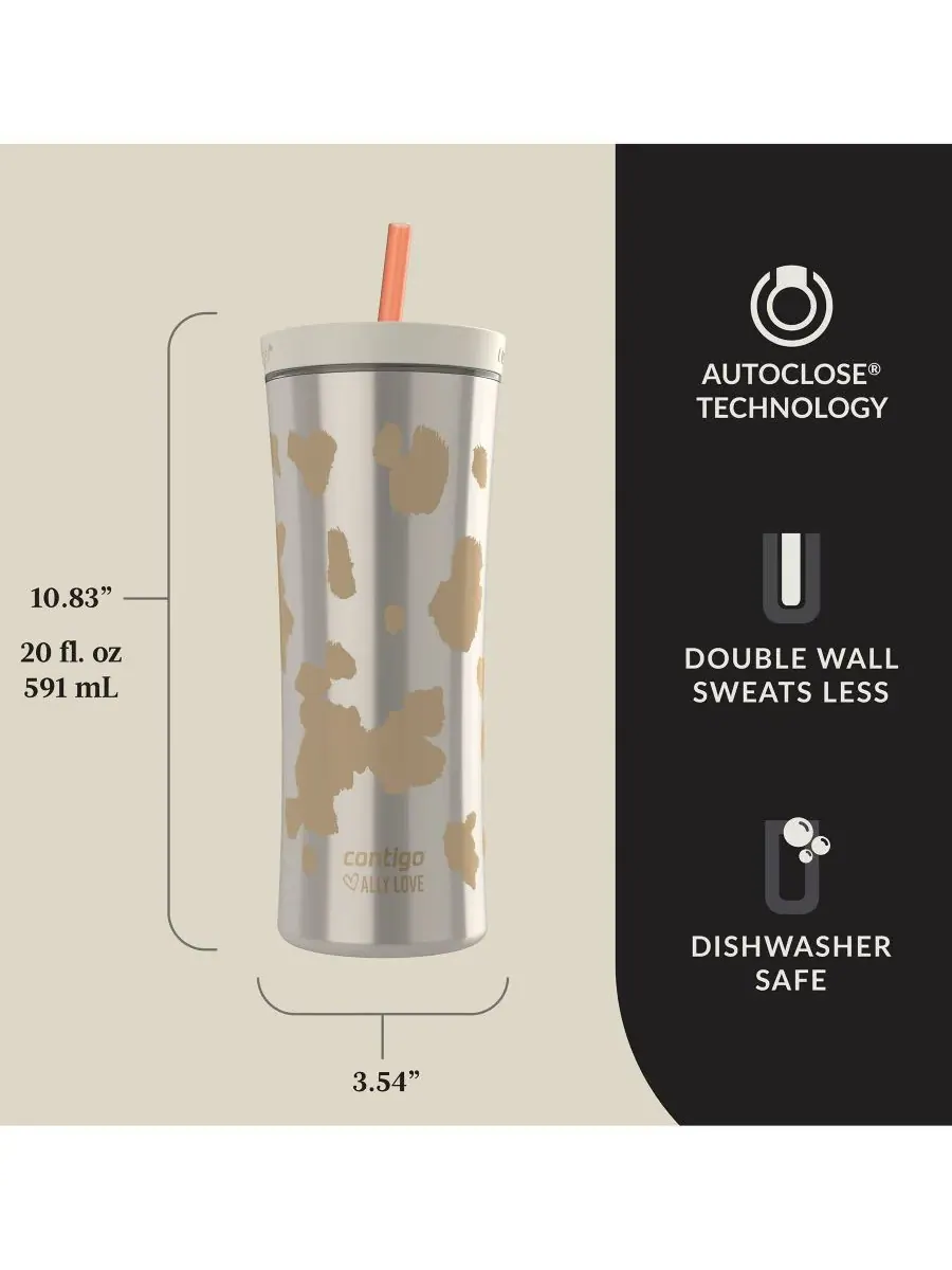 Стакан для коктейля Ally Love Streeterville Shake Go, 0,6 л Contigo, Oatmilk Cowprint — изображение 7 из 7