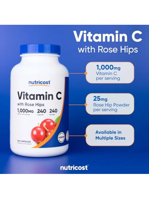 Витамин C с шиповником Nutricost 1025 мг, 240 капсул — 6