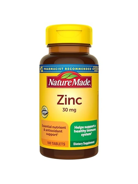 Nature Made Zinc 30 мг, цинк для иммунитета, 100 таблеток