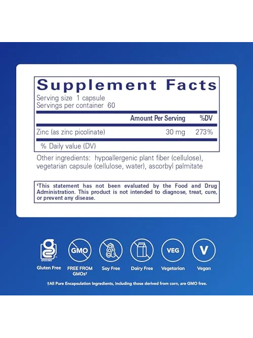 Pure Encapsulations Zinc 30 мг, цинк пиколинат, 60 капсул — 2