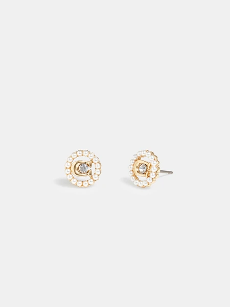 Серьги-гвоздики Coach с рельефным логотипом и жемчугом