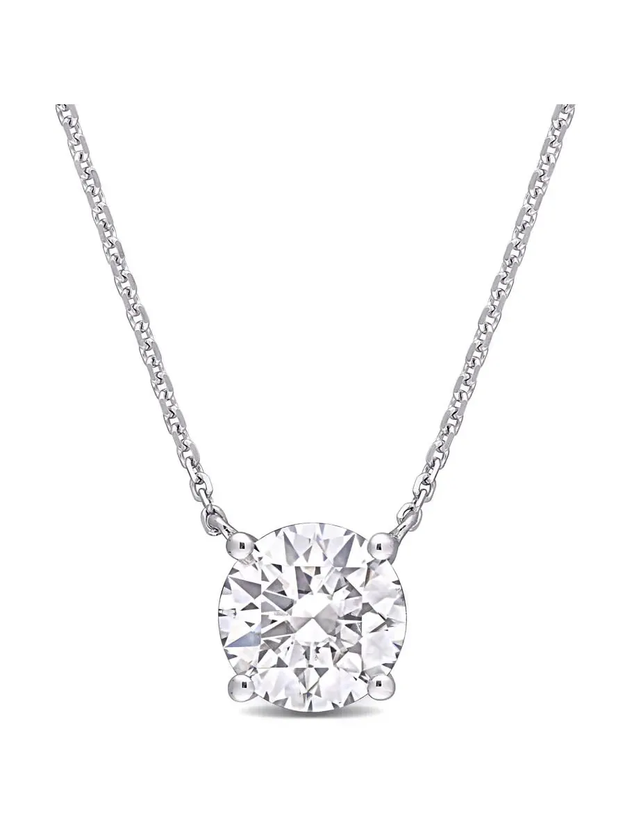 AMOUR 1 4/5 CT TGW Созданный Моиссанит Солитаир Подвеска с Цепочкой из Белого Золота 14K — белый