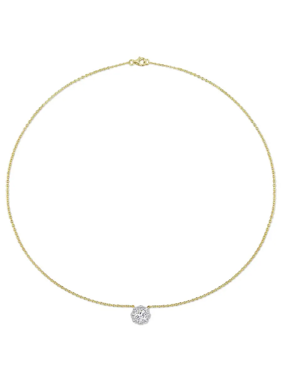 AMOUR 1 7/8 CT TGW Созданное белое сапфировое колье с гало в желтом позолоченном серебре — изображение 3 из 5, оттенок белый