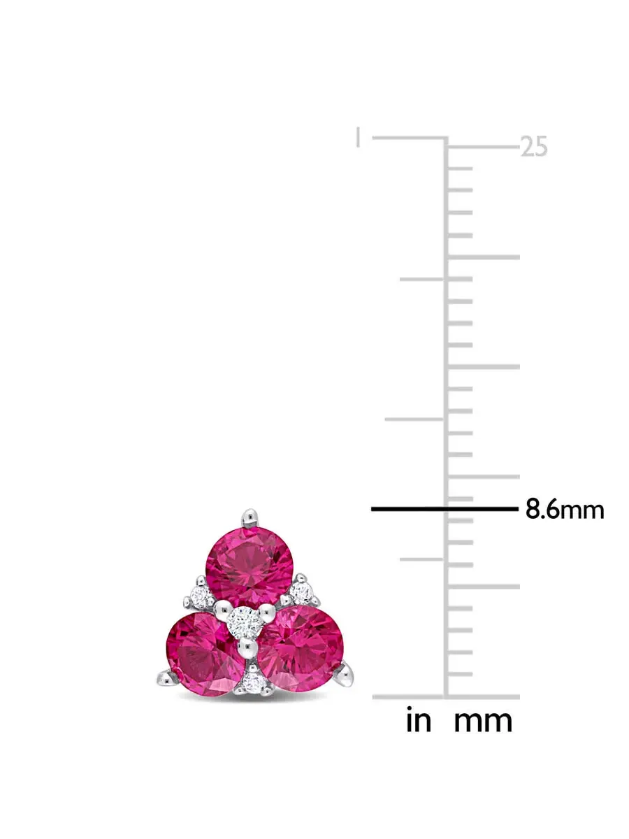 AMOUR 1 7/8 CT TGW Созданные рубины и созданные белые сапфиры, серьги с 3 камнями из серебра 925 пробы — изображение 2 из 4
