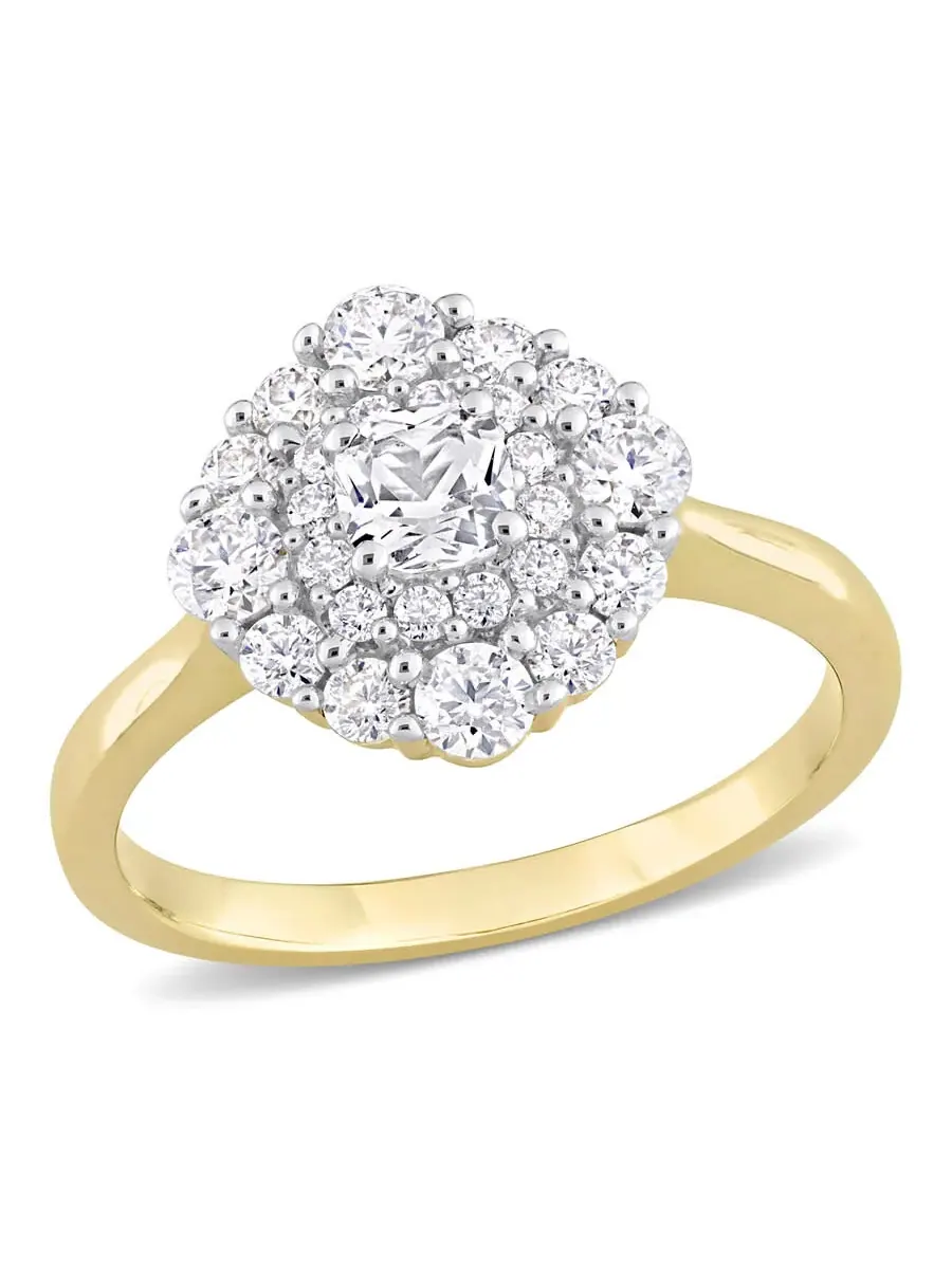 Amour 1 CT DEW Созданный Муссанит-Белое Модное Кольцо 10k Желтое Золото — белый