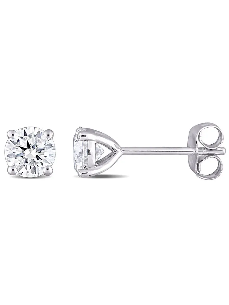 AMOUR 1 CT DEW Созданы серьги-студ с монодрагоценным камнем Моиссанит в 10-каратном белом золоте — белый