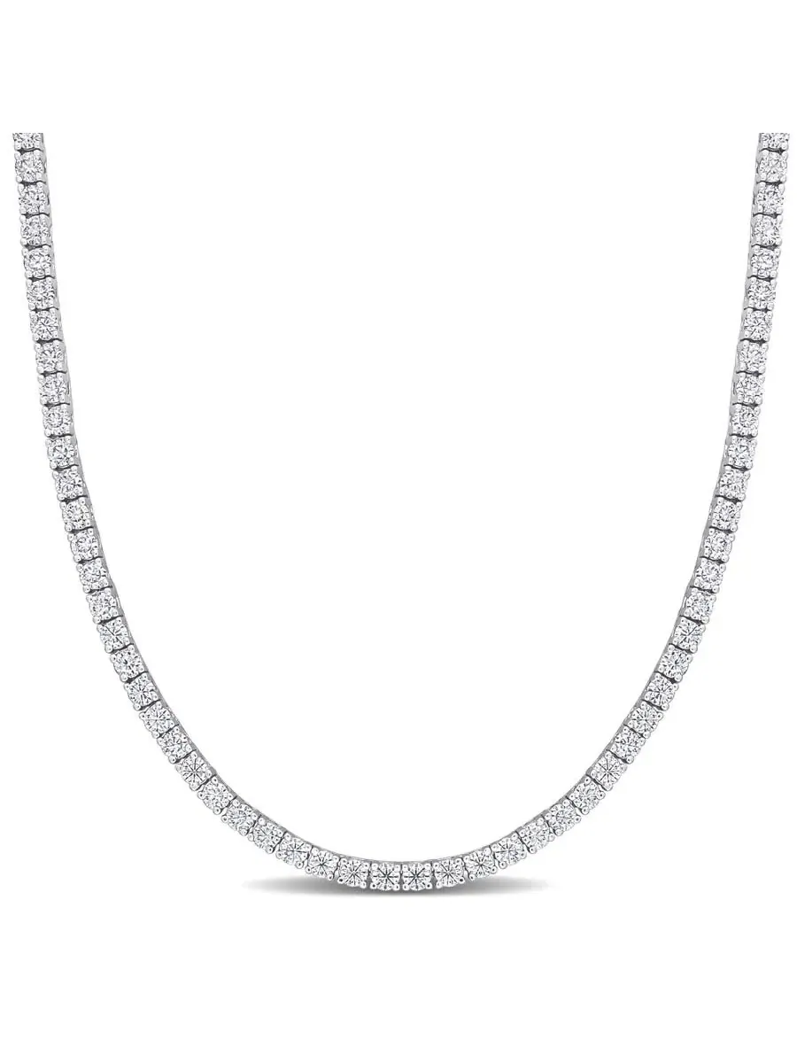 AMOUR 12 1/2 CT DEW Созданное колею Моиссанита теннисное ожерелье из стерлингового серебра — белый