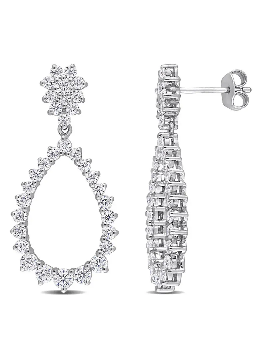 AMOUR 2 1/5 CT DEW Созданные серьги с подвесками в форме капли из моллисанита из серебра 925 пробы — белый
