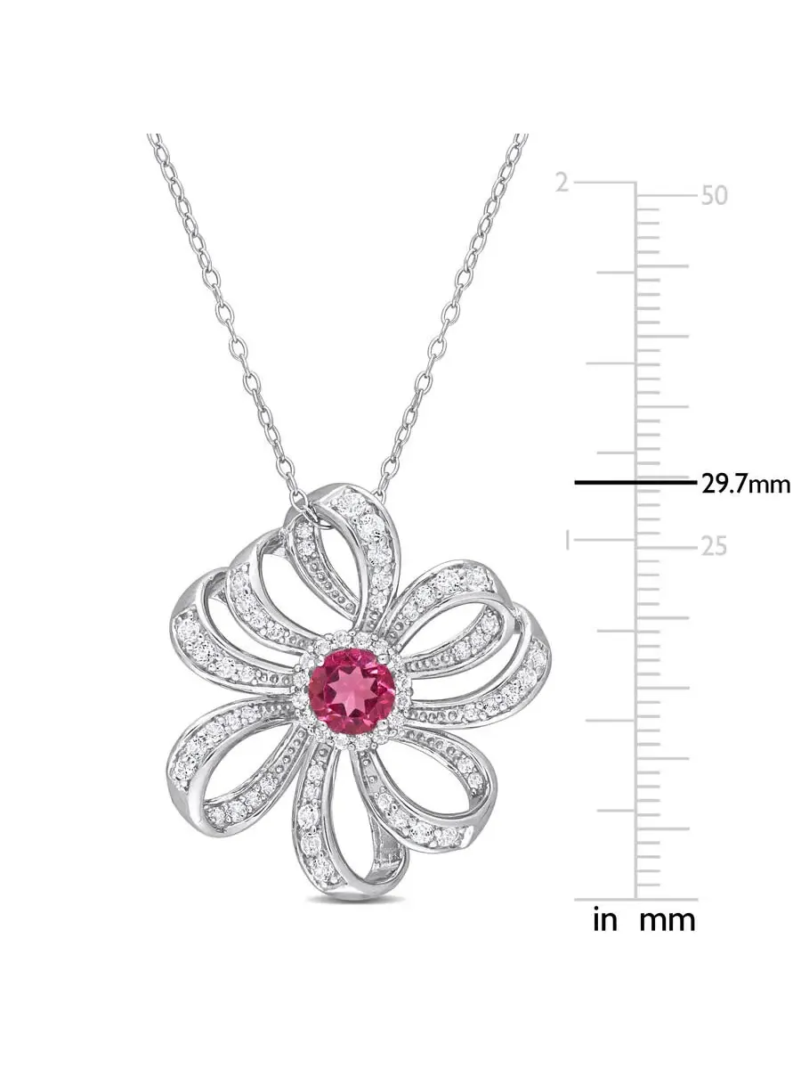 AMOUR 2 3/4 CT TGW Подвеска в виде цветка с розовым топазом и белым топазом с цепочкой из стерлингового серебра