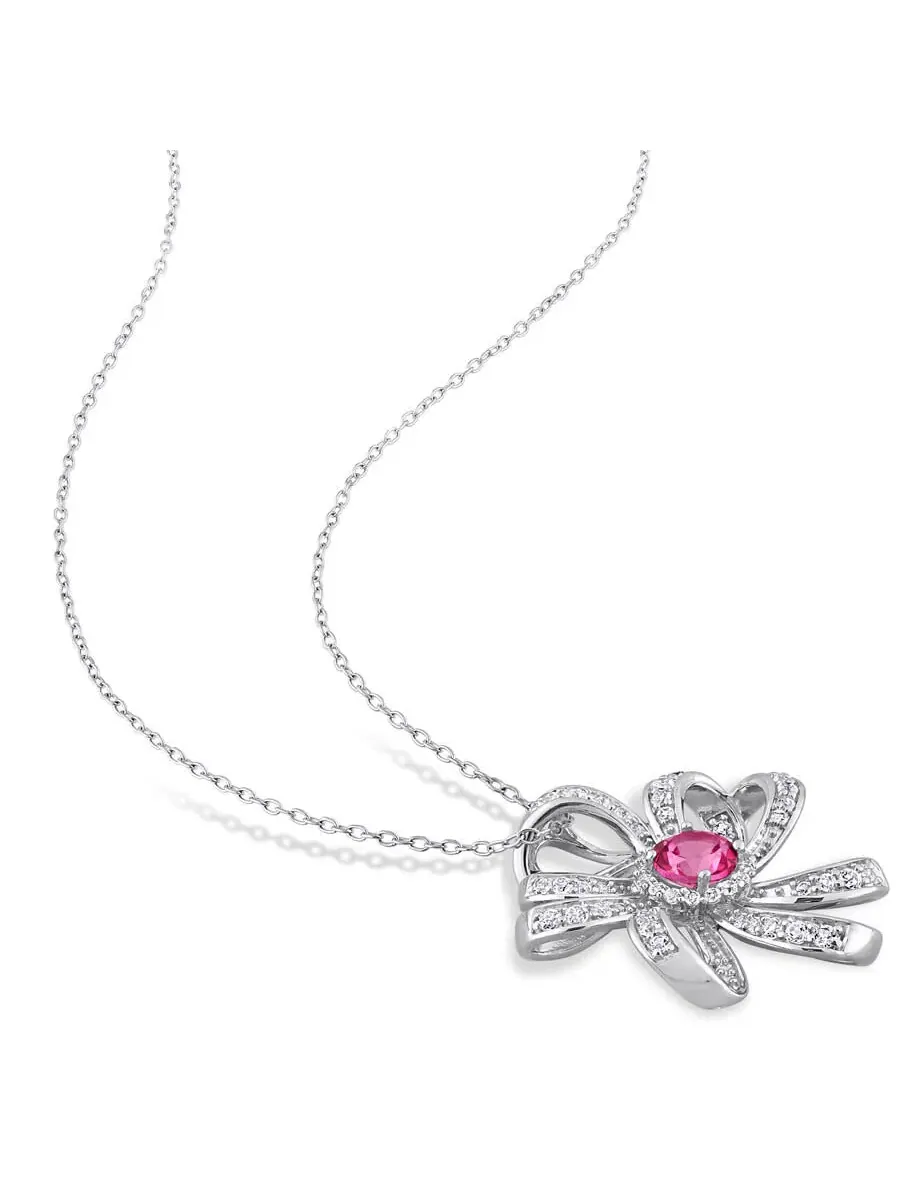 AMOUR 2 3/4 CT TGW Подвеска в виде цветка с розовым топазом и белым топазом с цепочкой из стерлингового серебра