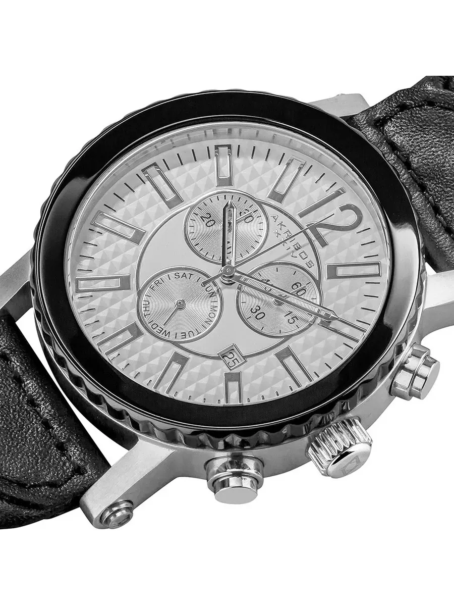 Мужские часы Akribos Chronograph с черным кожаным ремешком AK571BK Akribos XXIV — изображение 2 из 4, оттенок черный