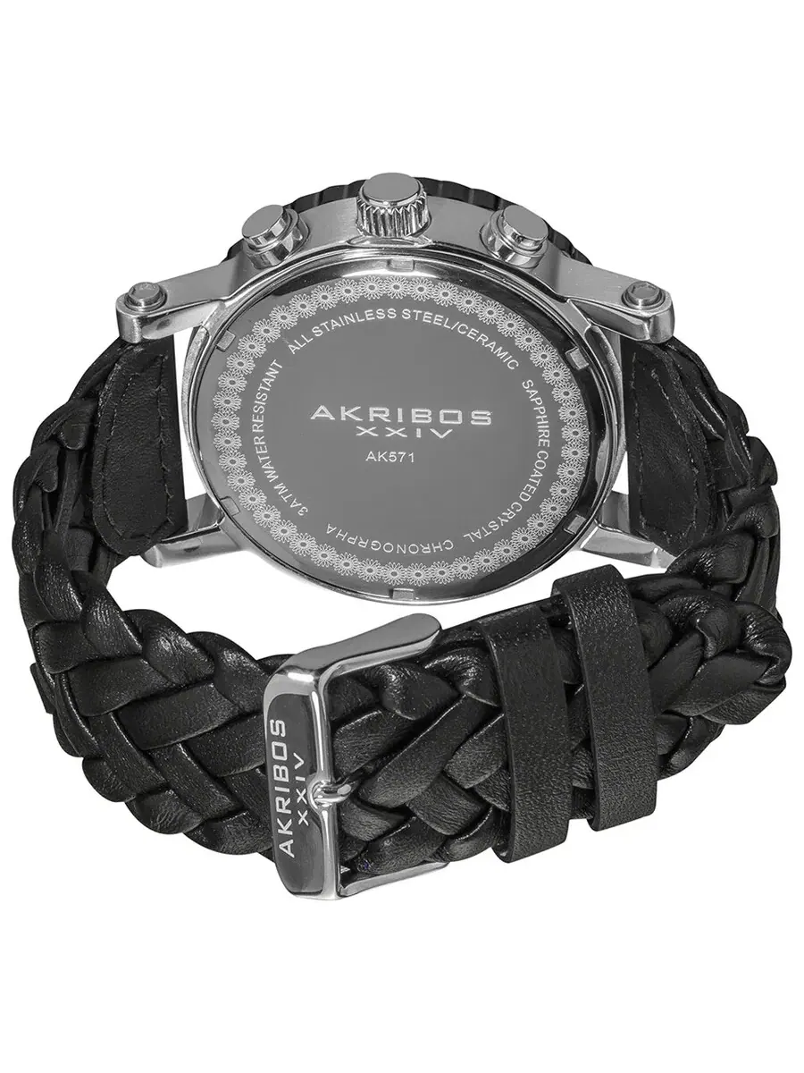 Мужские часы Akribos Chronograph с черным кожаным ремешком AK571BK Akribos XXIV — изображение 3 из 4, оттенок черный