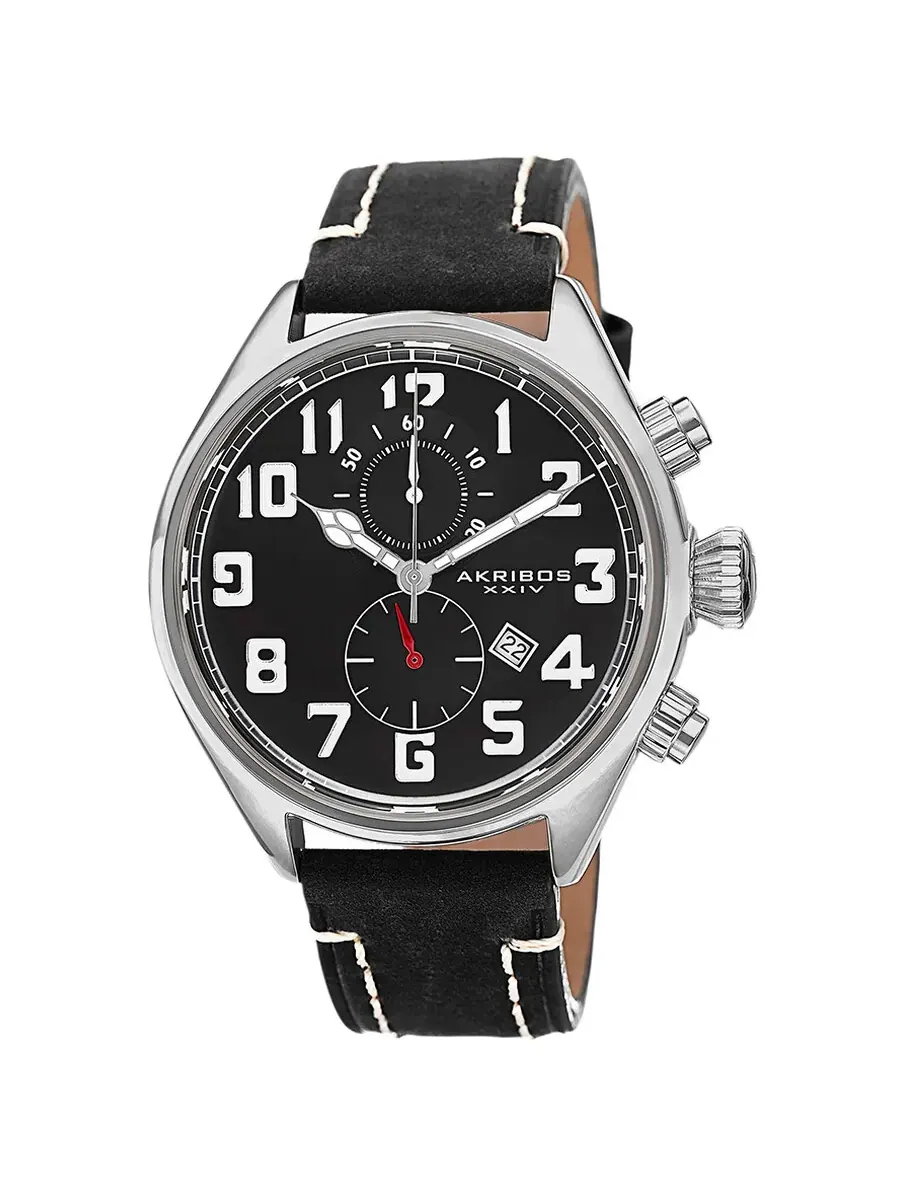 Мужские часы Akribos XXIV Essential Chronograph с черным циферблатом и корпусом из нержавеющей стали AK706SSB
