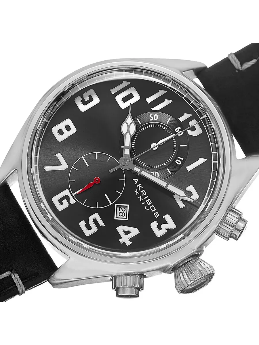 Мужские часы Akribos XXIV Essential Chronograph с черным циферблатом и корпусом из нержавеющей стали AK706SSB