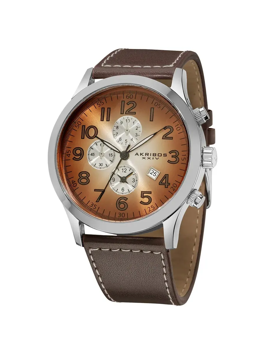 Мужские часы Akribos XXIV Essential Chronograph Quartz с коричнево-белым градиентным циферблатом AK603BR