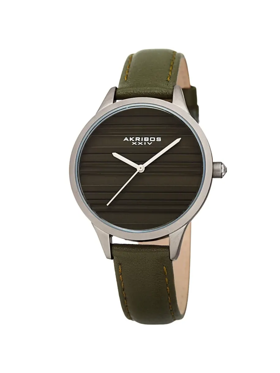 Женские часы Akribos XXIV AK1005GN с кварцевым механизмом, зеленым циферблатом и зеленым кожаным ремешком