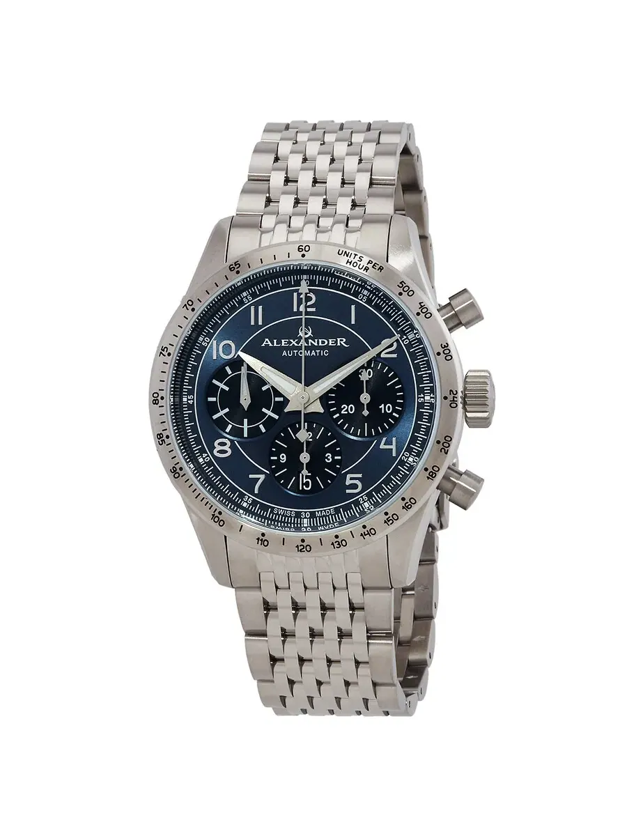Мужские часы Alexander Alexander 2 Chronograph Automatic с синим циферблатом A480-LE — серебристый