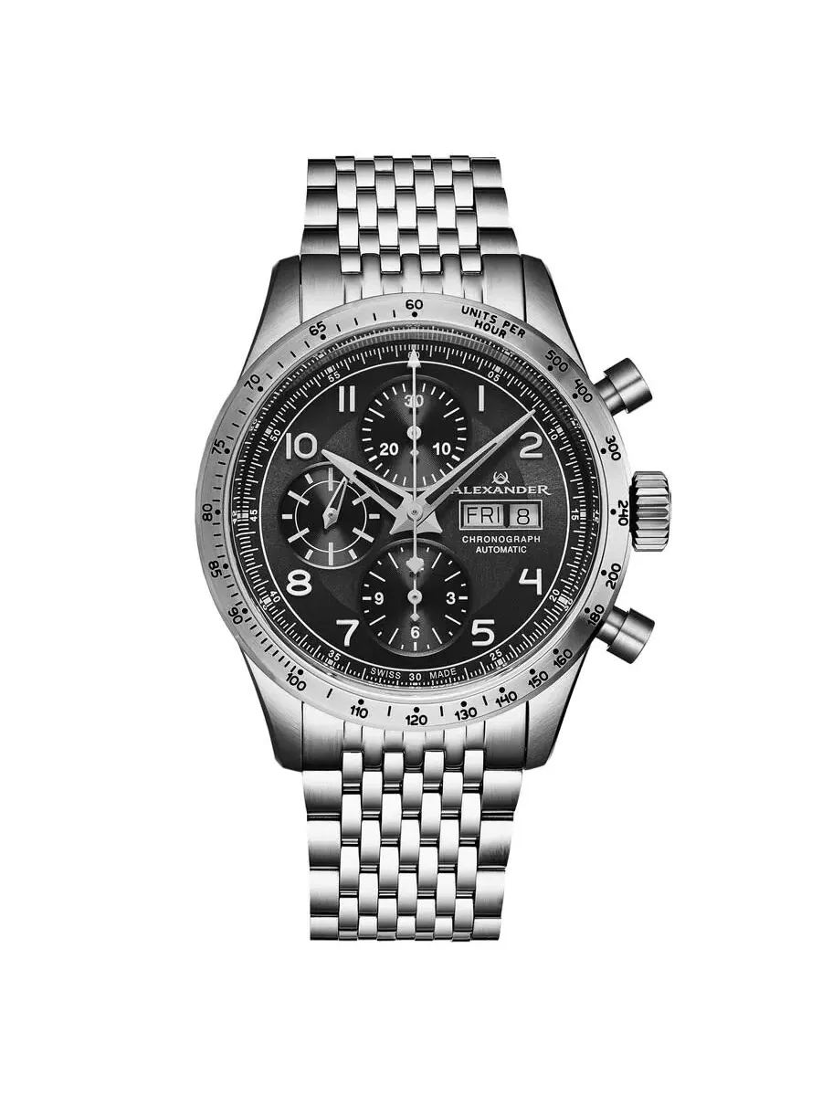 Мужские часы Alexander Alexander 2 Chronograph Automatic с черным циферблатом A450-01 — серебристый