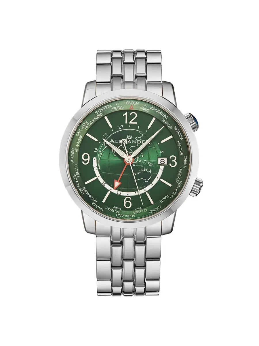 Мужские часы Alexander Alexander 2 Quartz с зеленым циферблатом A171B-04 — серебристый