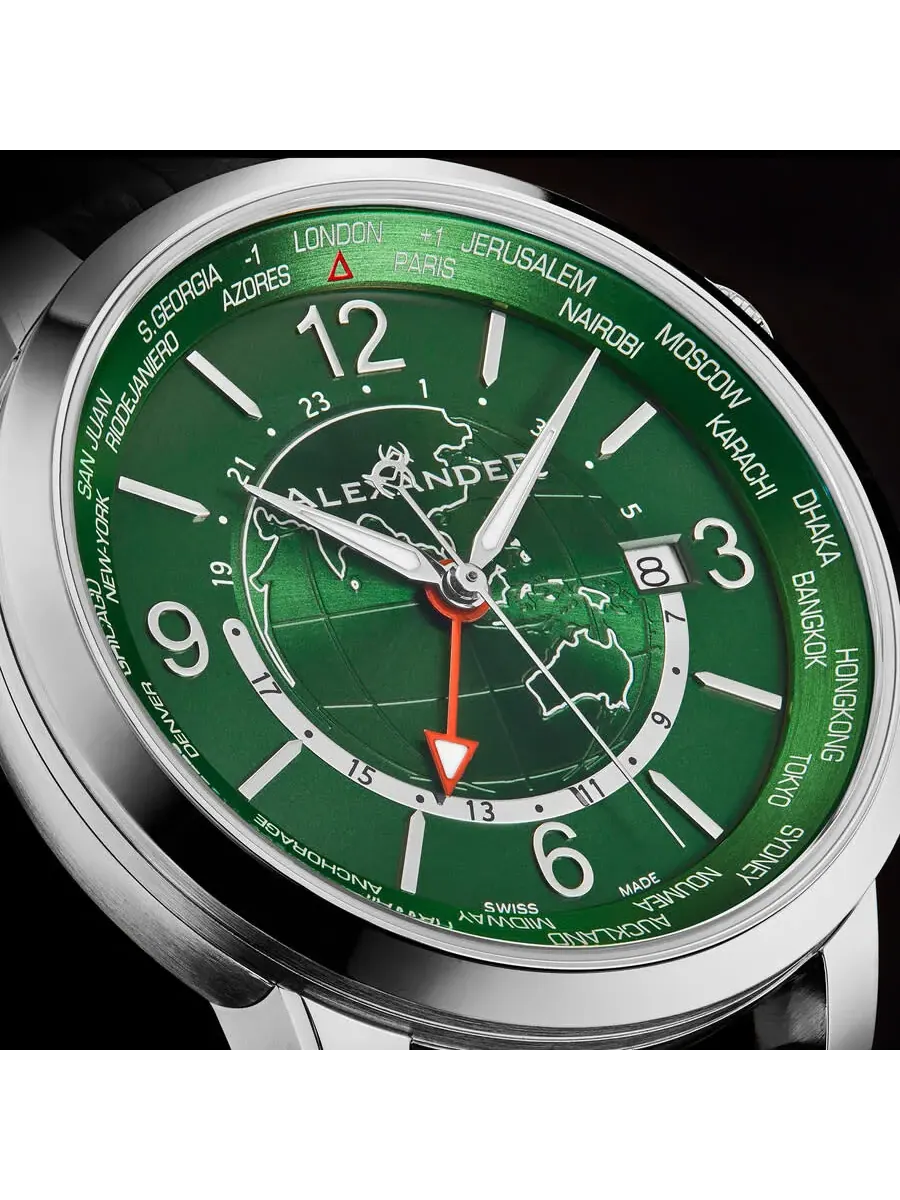 Мужские часы Alexander Alexander 2 Quartz с зеленым циферблатом A171B-04 — изображение 3 из 5, оттенок серебряный