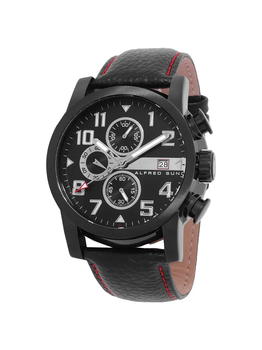 Мужские часы Alfred Sung Velox Chronograph Quartz с черным циферблатом AS1601BL-1A