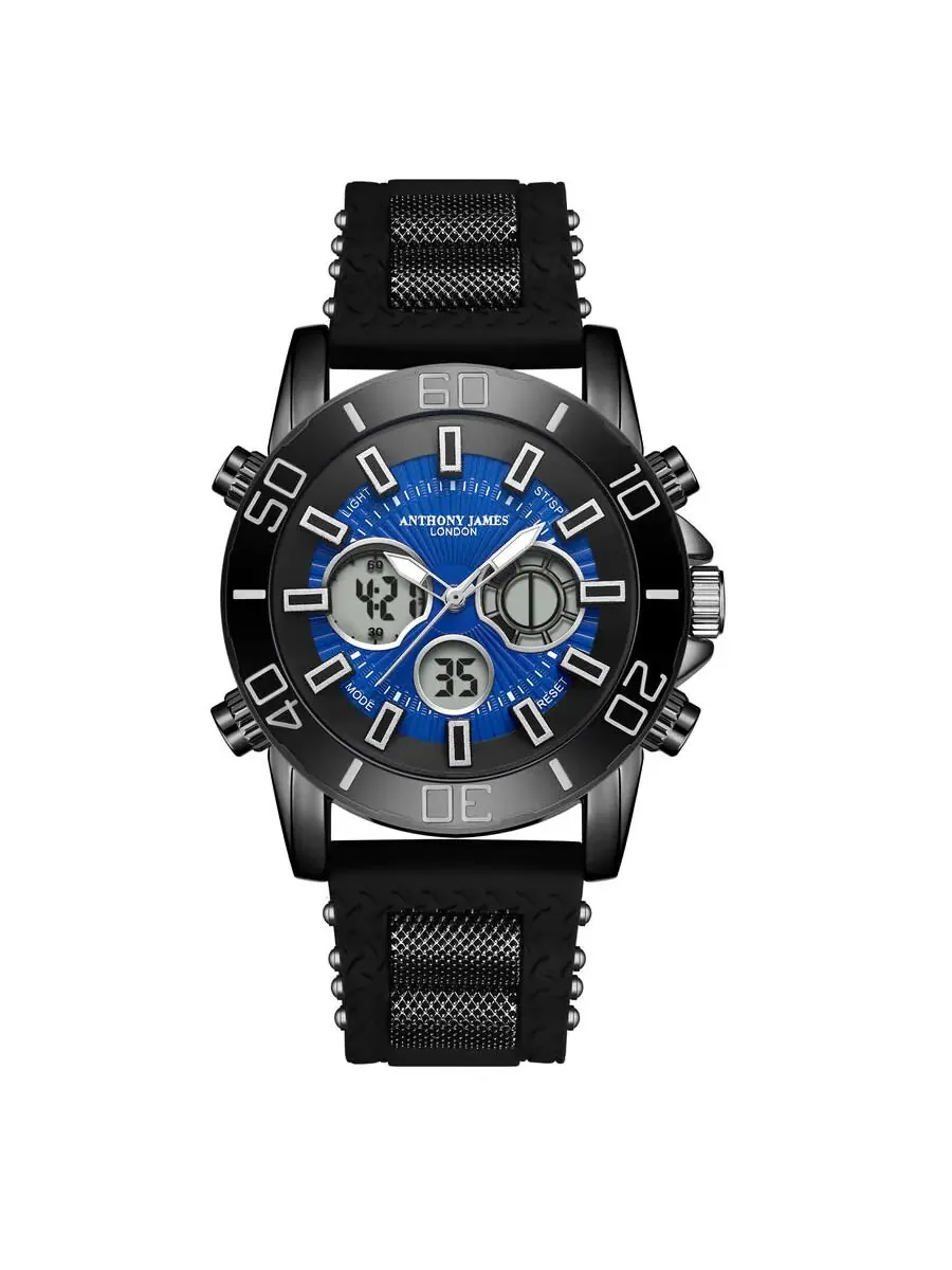Мужские часы Anthony James Speedster с синим циферблатом AJ017AN2 — черный