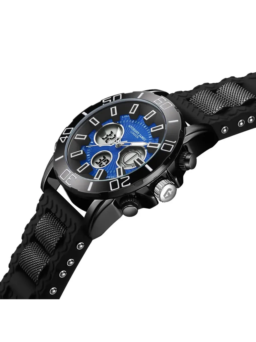Мужские часы Anthony James Speedster с синим циферблатом AJ017AN2 — изображение 3 из 4, оттенок черный