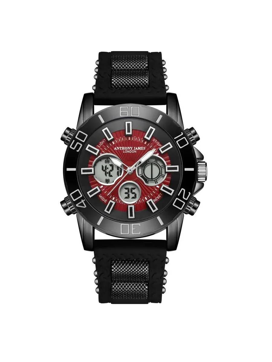 Мужские часы Anthony James Speedster Chronograph с красным циферблатом AJ017BN2 — черный