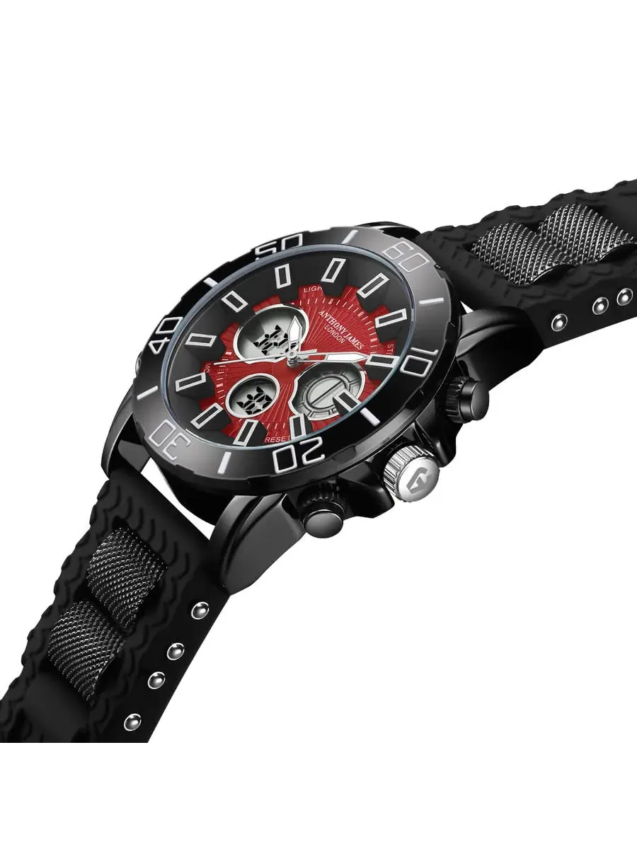 Мужские часы Anthony James Speedster Chronograph с красным циферблатом AJ017BN2 — изображение 3 из 4, оттенок черный