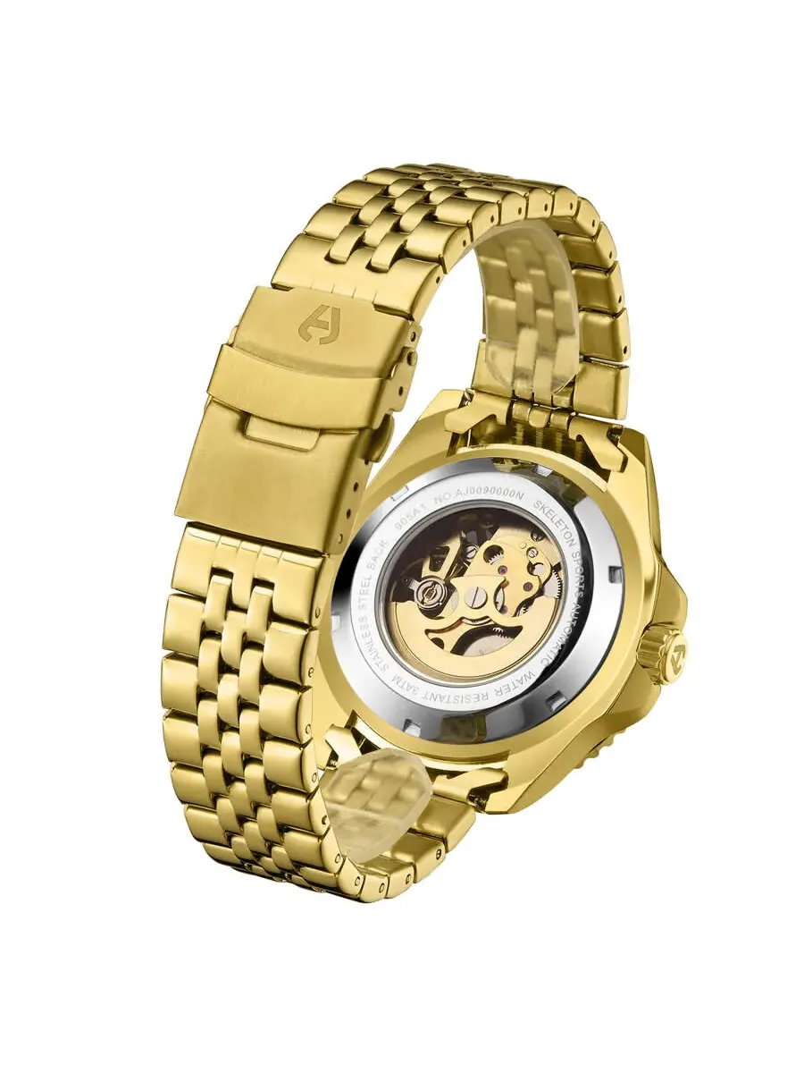 Мужские часы Anthony James Tachymeter Automatic с золотым циферблатом AJ009N2 — изображение 2 из 4, оттенок черный