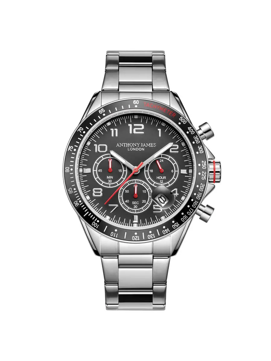 Мужские часы Anthony James Tachymeter Chrono с черным циферблатом AJ091 — черный