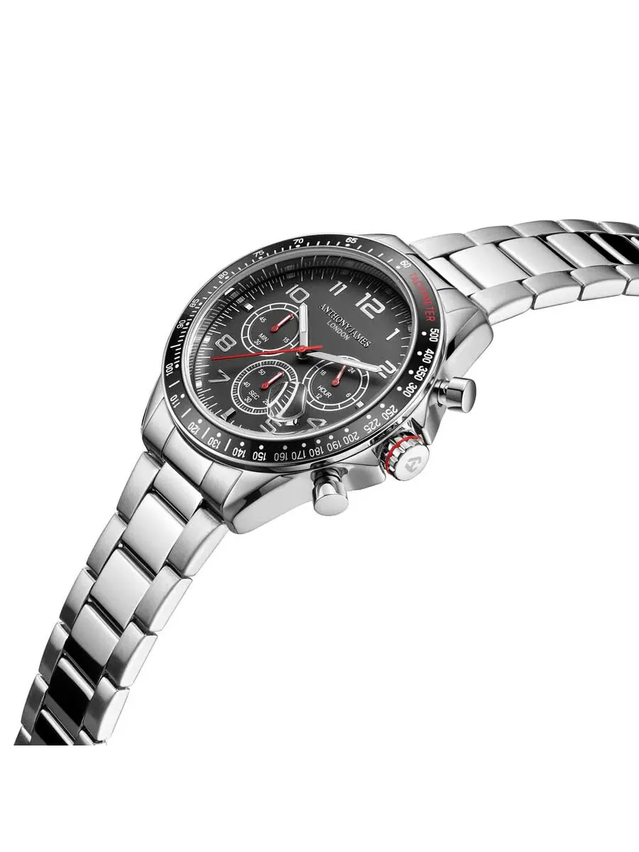 Мужские часы Anthony James Tachymeter Chrono с черным циферблатом AJ091 — изображение 2 из 4, оттенок черный
