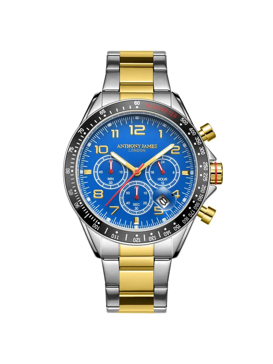 Мужские часы Anthony James Tachymeter Chrono с синим циферблатом AJ092 — черный