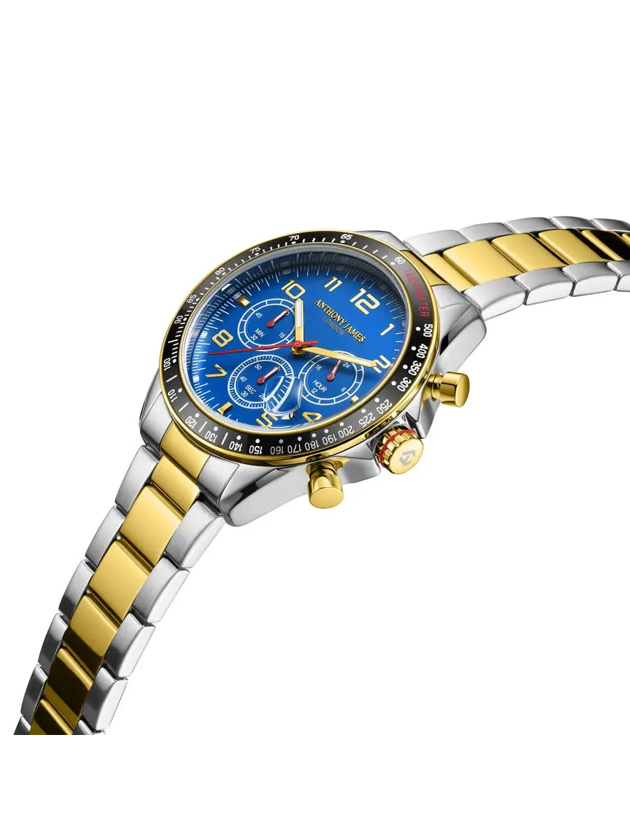 Мужские часы Anthony James Tachymeter Chrono с синим циферблатом AJ092 — изображение 2 из 4, оттенок черный