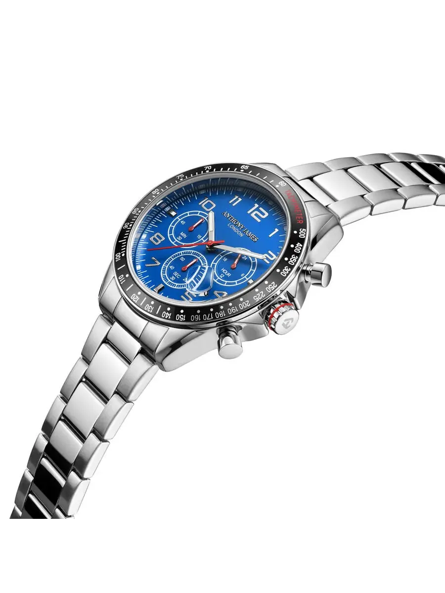 Мужские часы Anthony James Tachymeter Chrono с синим циферблатом AJ093 — изображение 2 из 4, оттенок черный