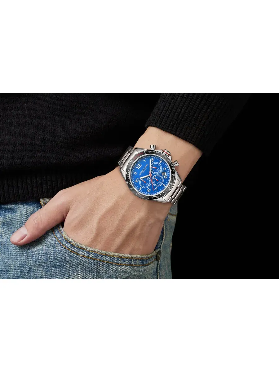 Мужские часы Anthony James Tachymeter Chrono с синим циферблатом AJ093 — изображение 4 из 4, оттенок черный