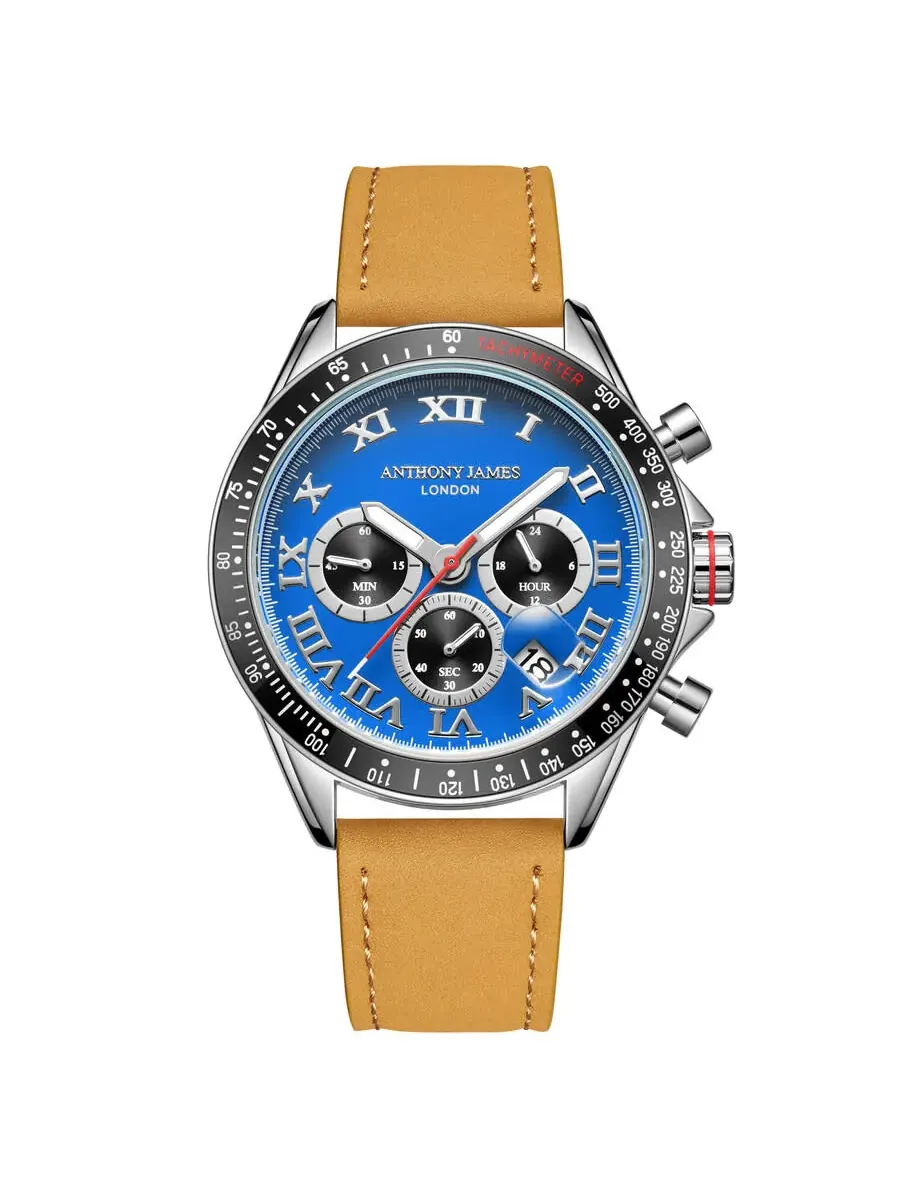 Мужские часы Anthony James Tachymeter с синим циферблатом AJ100 — черный