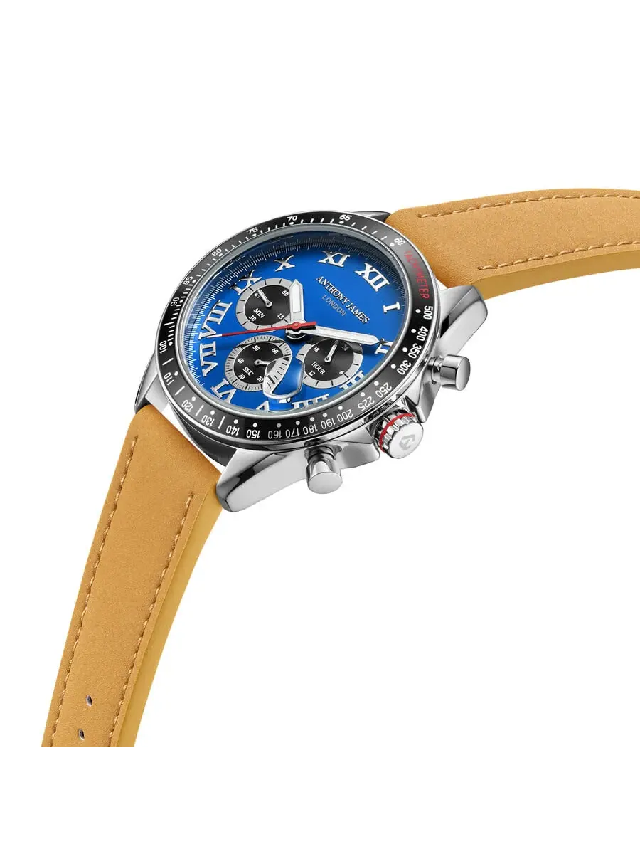 Мужские часы Anthony James Tachymeter с синим циферблатом AJ100 — изображение 2 из 4, оттенок черный